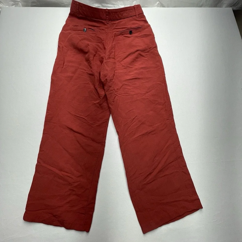 Zara Women's Linen‎ Blend Pants Medium Wide Leg Red